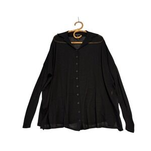 Sarah Pacini | Sheer Knit Oversized Lagenlook Button Front Shirt Black One Size